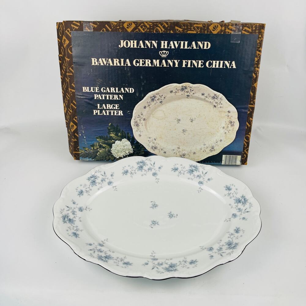 Johann Haviland Blue Garland Large Platter Bavaria Germany Fine China with Box